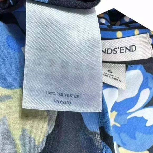 Lands’ End Blue Yellow Floral Long Sleeve Button Down Shirt Dress Size 6 Small - Picture 6 of 7